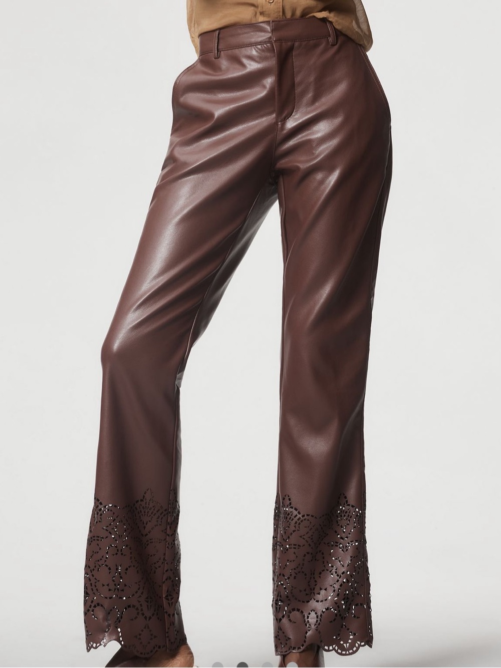 ANTHROPOLOGIE Faux Leather Eyelet Pants Womens 6 Brown Slim Straight NWT